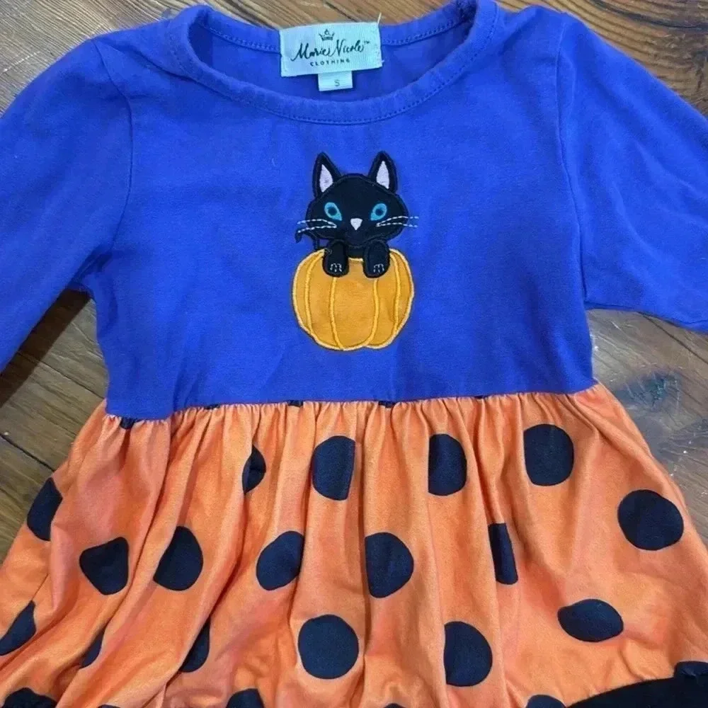 Marie Nicole Purple Cat Halloween Pumpkin Polka Dot Top Shirt size small 3T